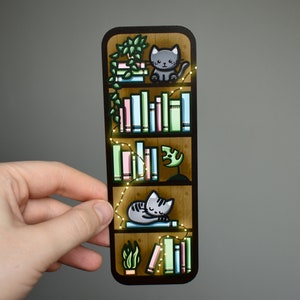 Bookmark Cat Bookshelf Cats and Books Gift for Cat Lovers Gift for Book Lovers