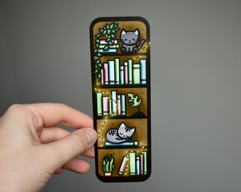 Bookmark Cat Bookshelf Cats and Books Gift for Cat Lovers Gift for Book Lovers