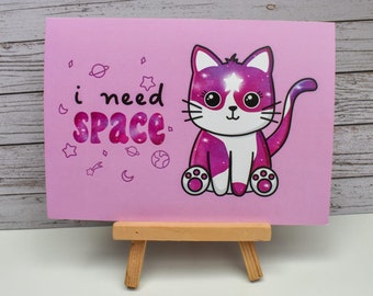 Carte - Chat - J'ai besoin d'espace - Carte postale - Chaton - Rose - Art Print