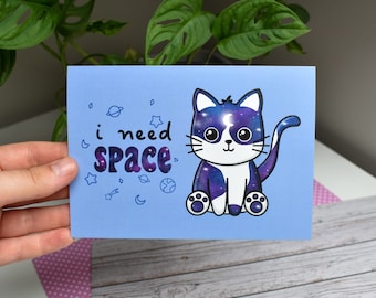 Carte - Chat - J'ai besoin d'espace - Carte postale - Chaton - Bleu - Art Print