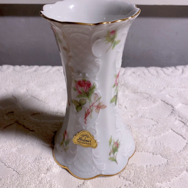 Vintage Lindner hand made (Handarbeit) Vase Moosrose W. Germany