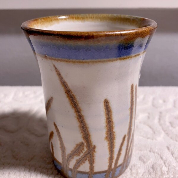 Vintage hand thrown glazed ceramic vase, signed