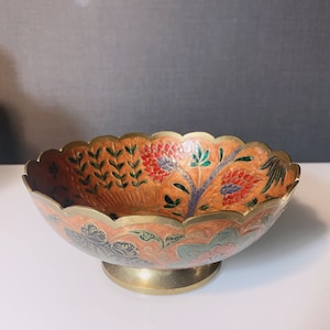 Multicolor Goldtone Solid Brass 6.5&quot; Asian CLOISONNE Black Horse Bowl
