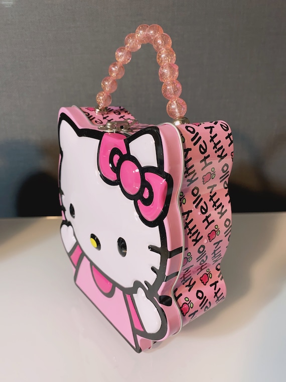 Hello Kitty Face Head Shape Tin Box, Latch Lock Purse, Lunch Box