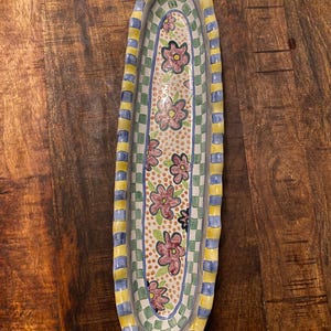 Large 18” Vintage MacKenzie-Childs Myrtle Ceramic Platter - Rare Taylor Series Fluted Serving Tray - Retired Aurora, NY Hand-Painted Majolic