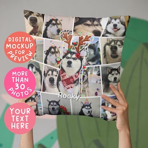 Personalized Throw Pillow Custom Dog Portrait Collage, Accent Polyester Square Paw Fabric, Unique Cat Photo Picture Gift, PCI45111 PilD01