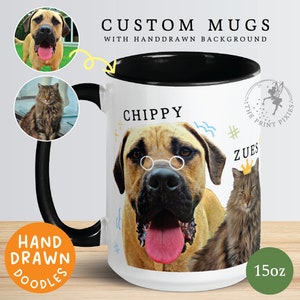 Coffee Mug Personalized Photo, Custom Pet Portrait Multiple, Customizable Dog Memorial Gifts MG10031, 15oz Custom Mug Color Inside image 1