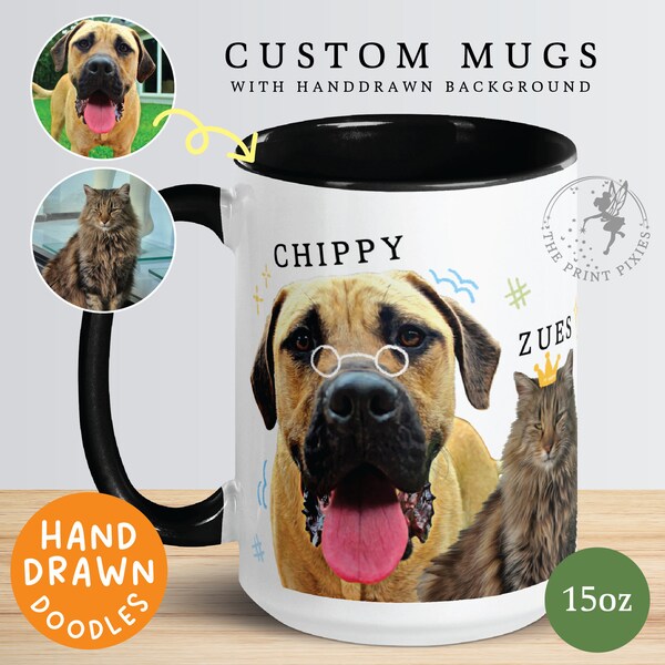 Coffee Mug Personalized Photo, Custom Pet Portrait Multiple,  Customizable Dog Memorial Gifts | MG10031, 15oz Custom Mug Color Inside