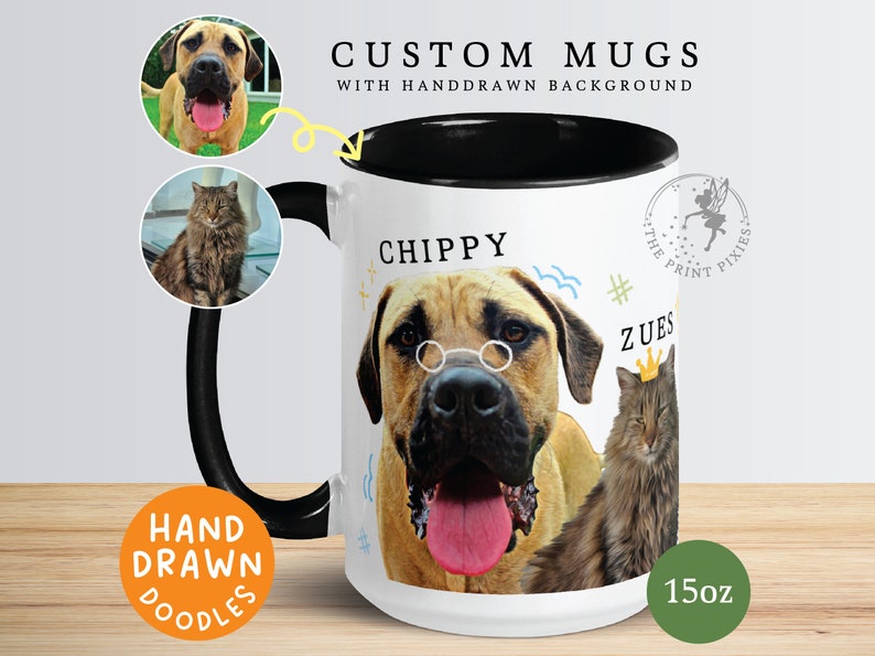 Taza de café con foto personalizada, retrato personalizado de mascota múltiple, regalos conmemorativos para perros personalizables / MG10031, taza personalizada de 15 oz en color en el interior imagen 1