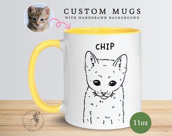 Personalized Cat Mug, Cat Themed Gifts, Funny Gift Mug, Cute Mugs Aesthetic, Coffee Mugs 11 oz | MG10111, 11oz Color Mug with 1 Pet Photo