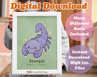 Scorpio Zodiac Birthday Gift, Astrology Scorpio Animal Drawing, Zodiac Sign Poster, Wall Art Print | FEAT02 ZD10 Zodiac Scorpion Art