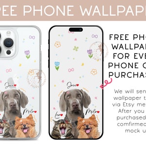 a phone case with a picture of a dog and two cats