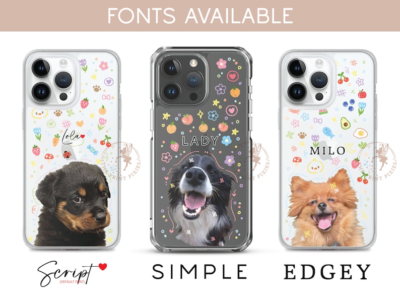 three phone cases with dogs on them