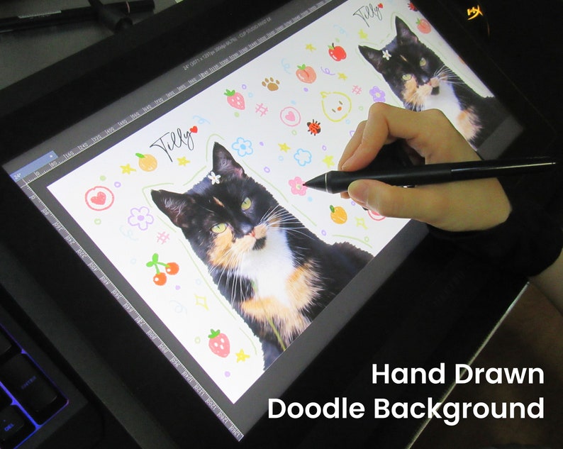 a person is drawing a picture of a cat