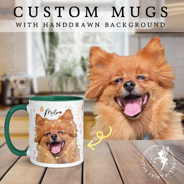 Family Custom Coffee Mug With Dogs, Personalized Pet Portrait Watercolor, Cute Puppy Lover Gifts | MG10006, 11oz Custom Mug Color Inside