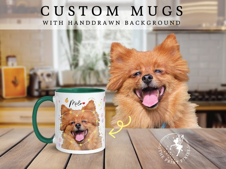 Taza de café personalizada familiar con perros, retrato personalizado de mascotas en acuarela, lindos regalos para amantes de los cachorros / MG10006, taza personalizada de 11 oz en color en el interior imagen 2