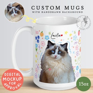 Custom Cat Mom Mug, Pet Portrait From Photo Cat, Customizable Cat Mom Gifts MG10051, 15oz Custom White Glossy Mug image 1