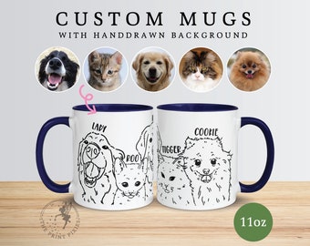 Dog Lover Coffee Mug, Customized Pet Portrait Painting Of Dogs, Photo Gifts For Dog Lovers | MG10016, 11oz Custom Mug Color Inside petmug