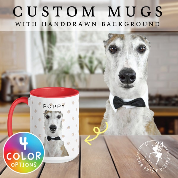 Mug chien personnalisé, portrait de chien personnalisé amusant, cadeaux personnalisés pour les amoureux des animaux | MG10036, Mug personnalisé de 15 oz, couleur à l'intérieur