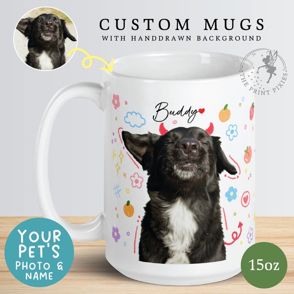 Kaffeebecher mit Bild, Personalisierte Hundeportrait Tasse, Geschenk für Hundebesitzer Nach dem Pass | MG10053, 15 Unzen individuelle weiße glänzende Tasse