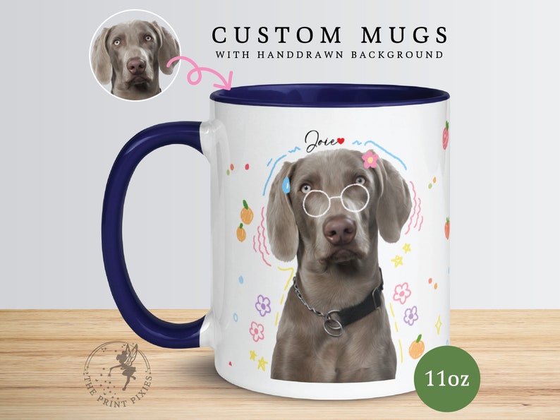 Dog Lover Coffee Mug, Customized Pet Portrait Painting Of Dogs, Photo Gifts For Dog Lovers MG10016, 11oz Custom Mug Color Inside image 2