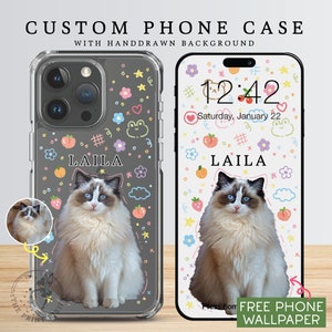 Clear Phone Case, iPhone 13 Mini Case, Aesthetic Phone Case, Cell Phone Case, Kawaii Phone Case PC10110, Clear Case with 1 Pet Photo image 2