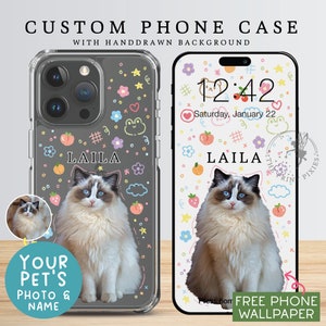 Clear Phone Case, iPhone 13 Mini Case, Aesthetic Phone Case, Cell Phone Case, Kawaii Phone Case PC10110, Clear Case with 1 Pet Photo image 1