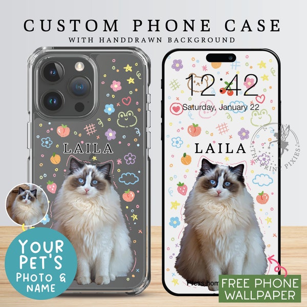 Clear Phone Case, iPhone 13 Mini Case, Aesthetic Phone Case, Cell Phone Case, Kawaii Phone Case | PC10110, Clear Case with 1 Pet Photo