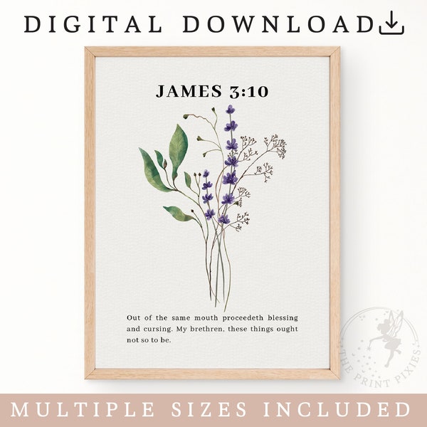 James 3:10, Flower Poster Vintage, Christian Wall Art Printable, Bible Verse Print Nursery | FEAT02 CHR08