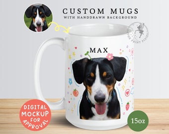 Custom Tea Mugs Personalized, Animal Drawing From Photo, Loss Of Pet Sympathy Gift Dog Picture | MG10054, 15oz Custom White Glossy Mug