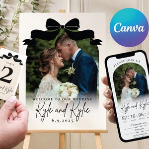 Plantilla de invitación de boda personalizada, editable, descarga digital en Canva, moderna tarjeta RSVP, sitio web personalizado, invitación, mesa, fecha, DIG10102