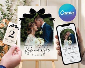 Custom Wedding Invitation Template Editable Canva Digital Download Modern RSVP Card Personalized Website Invite Table Date, DIG10102