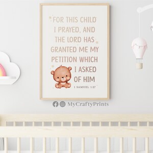 1 SAMUEL 1:27, Home Decor Wall Art, Nursery Sign Quote, Inspirational Quotes Wall Art, Baptism Gift boy, Baptism Gift FEAT02 CHR34 image 3