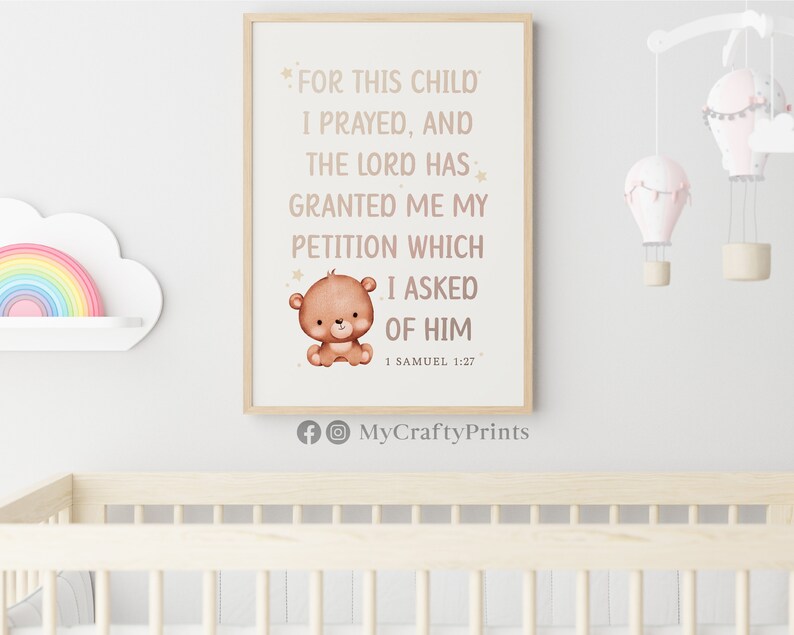 1 SAMUEL 1:27, Home Decor Wall Art, Nursery Sign Quote, Inspirational Quotes Wall Art, Baptism Gift boy, Baptism Gift FEAT02 CHR34 image 3