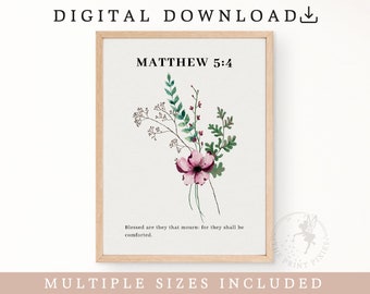 Matthieu 5:4, impression de fleurs à télécharger, art mural biblique imprimable, ensemble d'affiches du marché aux fleurs | FEAT02 CHR07