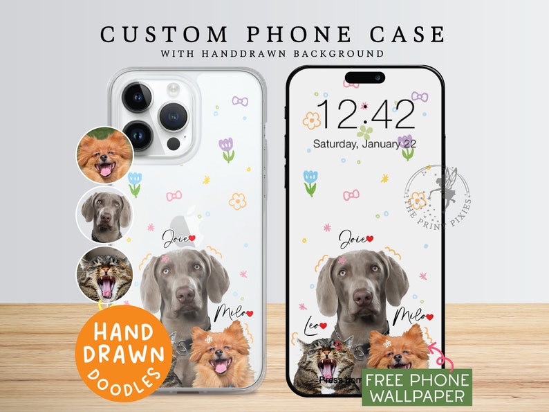 iPhone 15 Pro Case, iPhone 14 Plus Case, Cell Phone Case, Kawaii Phone Case, Aesthetic Phone Case PC10112, Clear Case with 1 Pet Photo image 1