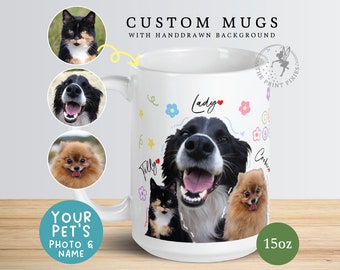 Lustige Hundekaffeetasse, individuelle Haustierporträts vom Foto, Haustierverlust Geschenke Hund personalisiert | MG10056, 15 Unzen individuelle weiße glänzende Tasse