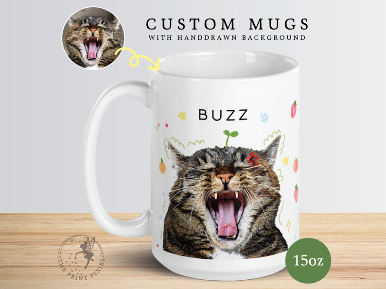 Taza personalizada para papá y gato, taza para amantes de los gatos, regalos para pérdida de mascotas en duelo, gato / MG10050, taza blanca brillante personalizada de 15 oz imagen 2