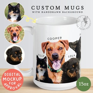 Personalized Mug With Picture Of Dog, Dog Portraits Custom Painting, Dog Bereavement Gift Rottweiler MG10057, 15oz Custom White Glossy Mug image 1