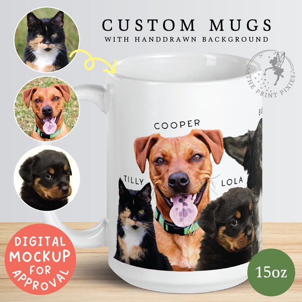 Taza personalizada con imagen de perro, retratos de perros pintura personalizada, regalo de duelo de perro Rottweiler / MG10057, taza blanca brillante personalizada de 15 oz