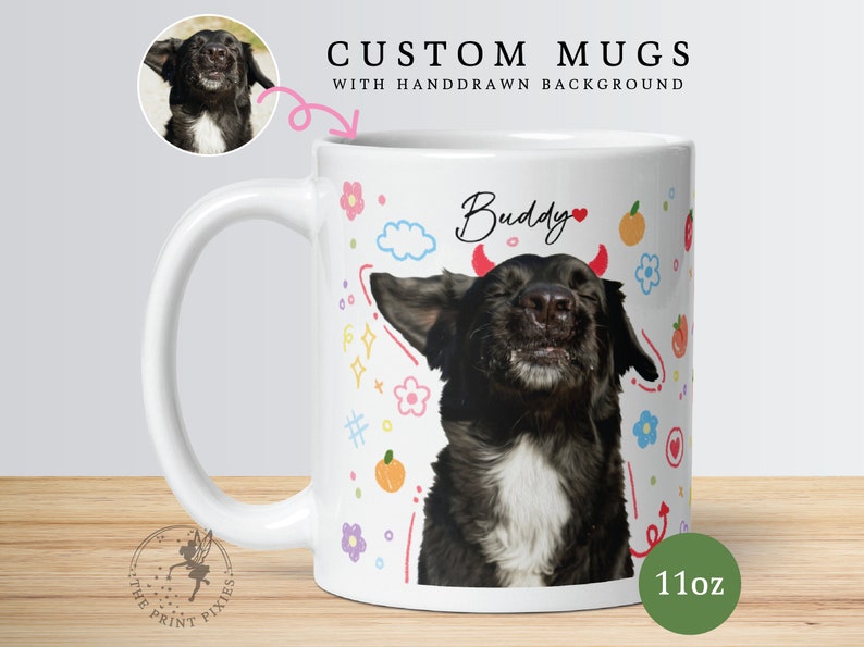 Green Ceramic Coffee Mug, Pet Loss Portrait, Lost Pet Memorial Gift Dog Custom MG10041, 11oz Custom White Glossy Mug 画像 2