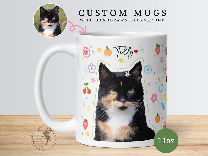 Black Cat Mug, Cat Memorial Gift, Animal Lover Gift, Custom Mugs With Text, Custom Coffee Cup MG10110, White Mug with 1 Pet Photo image 2