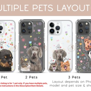 three iphone cases with dogs and cats on them