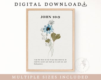 John 10:9, Floral Wall Art Set Of 3, Quotes Wall Art Trendy, Scripture Wall Decal | FEAT02 CHR04