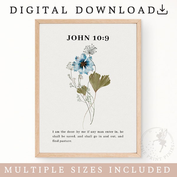 John 10:9, Floral Wall Art Set Of 3, Quotes Wall Art Trendy, Scripture Wall Decal | FEAT02 CHR04