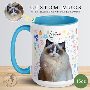 Coffee Mug Cat, Gift For Cat Lover, Cat Gifts For Women, 15oz Coffee Mug, Ceramic Mug 11oz MG10109, 15oz Color Mug with 1 Pet Photo image 2