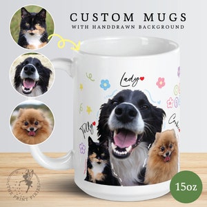 Taza de café divertida para perros, retratos personalizados de mascotas a partir de fotos, regalos de pérdida de mascotas para perros personalizados / MG10056, taza blanca brillante personalizada de 15 oz imagen 2