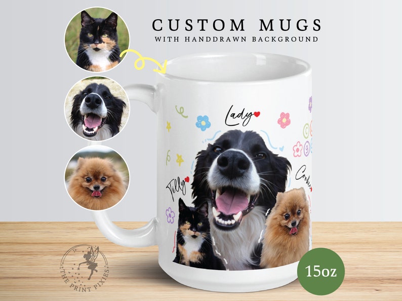 Mug chien drôle, portraits d'animal de compagnie personnalisés à partir d'une photo, cadeaux de décès d'un animal de compagnie MG10056, Mug blanc brillant personnalisé de 15 oz image 2