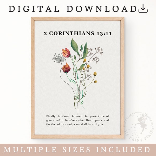 2 Corinthians 13:11, Christian Wall Decor Living Room, Bible Art Printable, Christian Prints Download | FEAT02 CHR24
