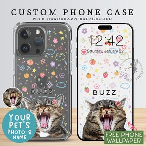 Adorable coque de portable, coque pour iPhone 15, coque pour iPhone 14, coque de portable kawaii, coque pour iPhone 12 Pro PC10107, Étui transparent avec 1 photo d'animal de compagnie image 1